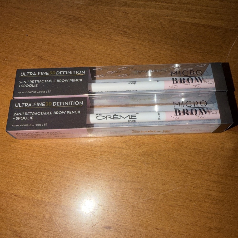The Creme Shop Micro Brow Pencil & Spoolie-Ultra Fine 2 in 1 Granite‎ LOT OF 2
